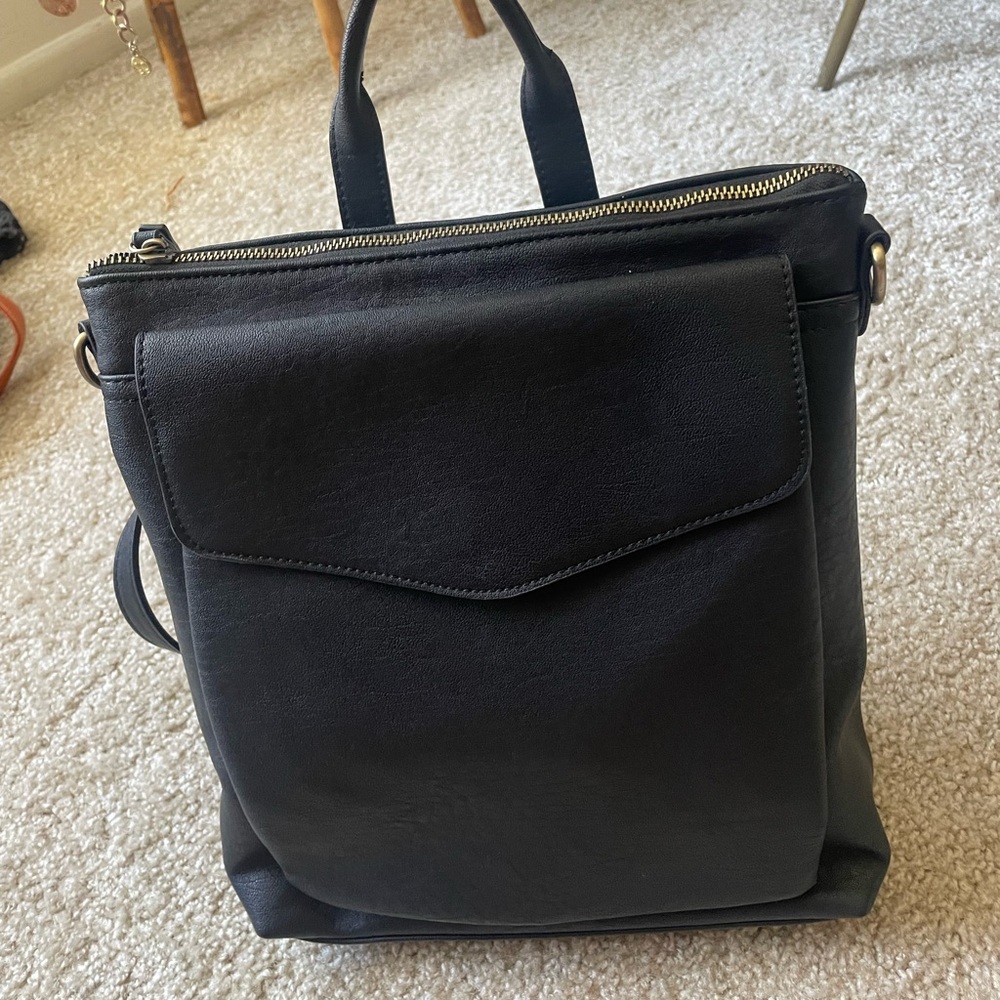 Black Leather Backpack or Crossbody Bag